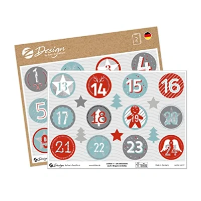 Imagen de Avery 54617 pegatinas adhesivas navideña din A5, calendario de Advienton (números 1 a 24), 2 hojas por paquete 36