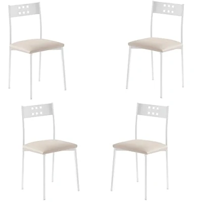 Imagen de MOMMA HOME Set 4 Sillas Modelo Xara White Material Metal/Ecopiel Medidas 41 x 47 86 cm (Beige)