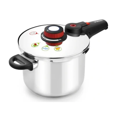 Imagen de Monix Selecta Olla a presión rápida 9 litros con Sistema de selección Alimentos y Cierre automático, Acero Inoxidable 18/12, Gris, 24 cm