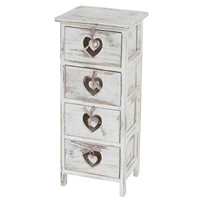 Imagen de Cómoda Forli, cajón armario de, 4 cajones con corazones de 70 x 29 25 cm, Shabby Look, Vintage