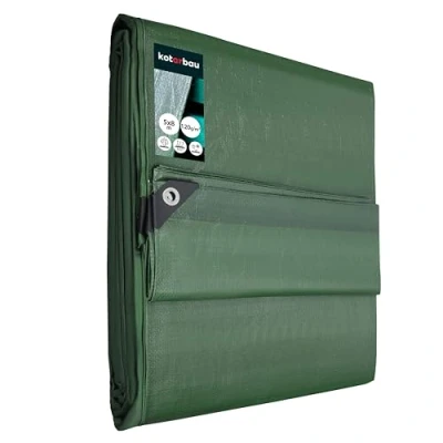 Imagen de KOTARBAU® Lona impermeable exterior, 5 x 8 m, Verde, 120 g/m2, Ojales de aluminio, protección resistente, Cubierta, industrial polietileno, Toldo reforzado, Lonas impermeables exterior