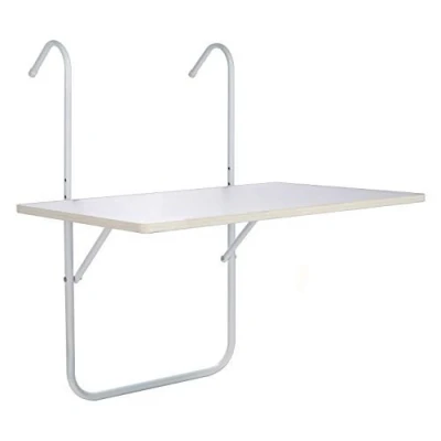 Imagen de Mesa plegable para balcón 60 x 40 cm colgante en blanco inclinable, resistente a la intemperie y soporta hasta 20 kg