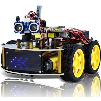 Imagen de KEYESTUDIO Kit de Coche Robot Inteligente Compatible con Arduino IDE Módulo Seguimiento Línea, Sensor Ultrasónico, IR, Robótico Educativo STEM2 para entusiastas la programación