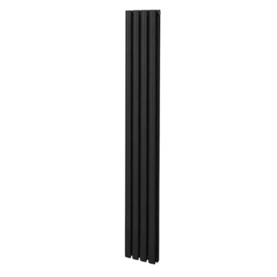 Imagen de Radiador de Columna Ovalada 1800mm x 240mm Vertical Negro Acero Montado en pared Kit fijación y soportes + Cepillo limpieza GRATIS Calefacción estufa calefactor