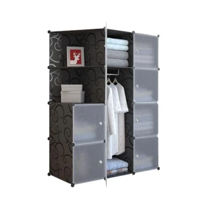 Imagen de XOKOTAKI Armario Modular. Estantería de Módulos. Organizador Modular Ropa. Ropero para Hogar. Estante Almacenamiento Dormitorio, 12 Módulos, 1 Barras, 140x105 cm.