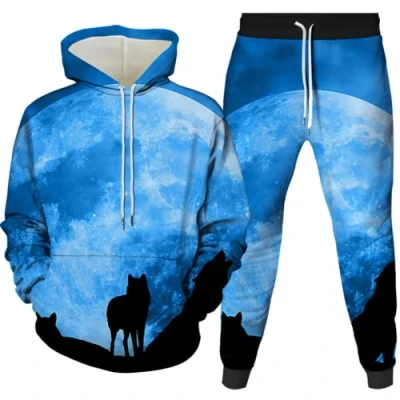 Imagen de AMCYT Chandal Hombre Completo Conjunto de Ropa Sudadera con Capucha para Hombre, chándal Deportivo y Muscular, Manga Larga, (Wolf 3,XL)