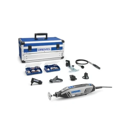 Imagen de Dremel Herramienta rotativa de 175 W, kit multiherramienta con 6 complementos y 128 accesorios, motor W retroalimentación electrónica, velocidad variable 5000 a 35000 rpm, Multicolor