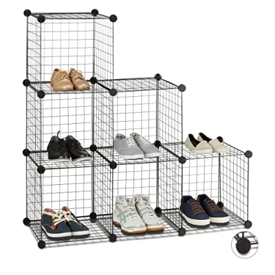 Imagen de Relaxdays Estantería Modular con 6 Compartimentos, Metal, Negro, 110 x 36.5 cm