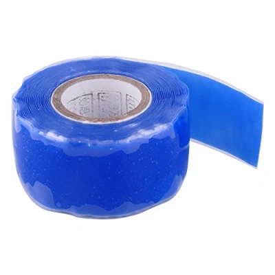 Imagen de Cinta adhesiva de goma silicona impermeable 2,5 cm x 300 (1 10 pies), para reparación vinculación rescate y manguera alambre autofusionable (azul)