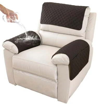 Imagen de GYHH Funda para Reposabrazos De Sofá, Reposacabezas Sillón Reclinable, Sillón, Protector Muebles Acolchado Antideslizante (Black,1 Seat Recliner 3 pc)