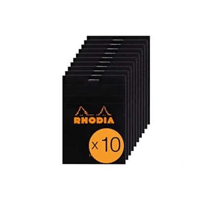Imagen de RHODIA 126009C Bloc Notes Agrafé N12 Black 8,5x12 cm Ligné 80 Feuilles Détachables Papier Clairefontaine Blanc 80G Couverture en Carte Enduite Paquet de 10 blocs