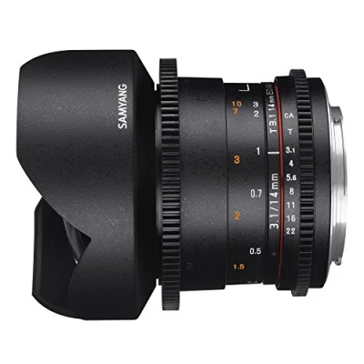Imagen de Samyang F1312609101 Objetivo para vídeo VDSLR Micro Cuatro Tercios (Distancia Focal Fija 14mm, Apertura T3.1 22 ED AS IF UMC II), Negro
