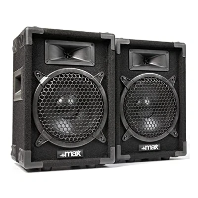 Imagen de MAX MAX8 Set de Altavoces pasivos 2X 400 W con woofer 8 Pulgadas, Altavoz para Fiestas Asas, Conjunto DJ, Caja acústica Discoteca en Negro