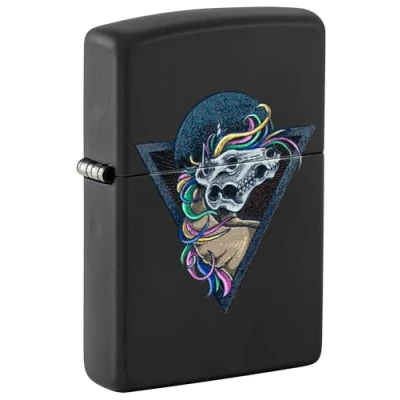 Imagen de Zippo Windproof Lighter Horse Skull Design Black Light Matte Refillable for Lifetime Use Gift Box Metal Construction Made in USA