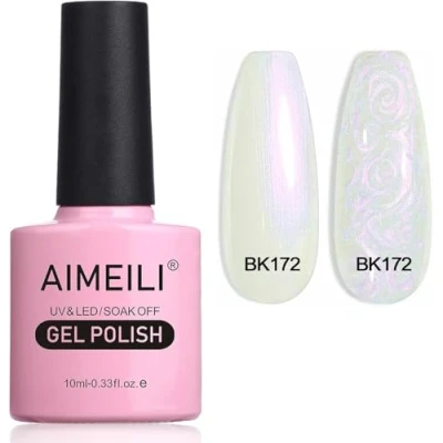 Imagen de AIMEILI Gel de concha perla Esmalte uñas Brillo dibujo sirena Semipermanente Soak Off UV LED Polish Plata (172) 10ml