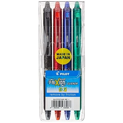 Imagen de Pilot BLRT FR7 S4 Paquete de 4 bolígrafos roller (tinta gel, termosensibles, punta mediana), color Rojo verde negro azul