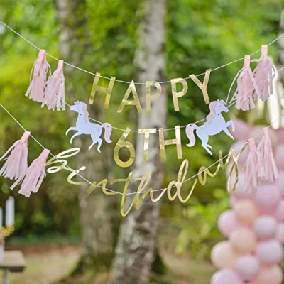 Imagen de Ginger Ray Banderines ecológicos Personalizables para Fiesta de cumpleaños Princesas