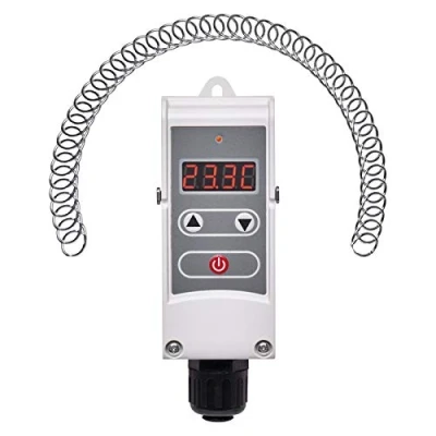 Imagen de EMOS P5683 Termostato con sensibilidad de conmutación Ajustable, Muelle helicoidal y Pantalla Digital/termostato Tubo Ajuste Rango 5 C a 80 C, 45 x 110 mm