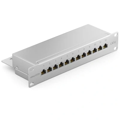 Imagen de deleyCON CAT6 Patch Panel el de Corrección 12 Puertos Escritorio 10&quot; Pulgadas Montaje en Rack Ensamblaje del Servidor 12x RJ45 Blindado TIA568A TIA568B Gris Claro