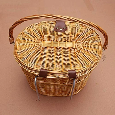 Imagen de Einsgut Cesta de Bicicleta Panadero Retro Mimbre con Dos Correas y Tapa