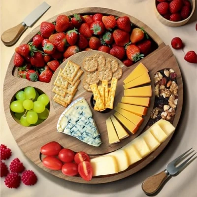 Imagen de Navaris Set de Tabla para Quesos Tablas Madera Aperitivos y Charcutería con Base Antideslizante Tenedor Cuchillo Cortar Queso Embutidos