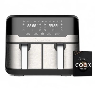 Imagen de Freidora de aire MasterPro Rocket Duo 900, 9 l, 11 programas, 2400W, Pantalla LED Táctil, Cesta Antiadherente, Inox