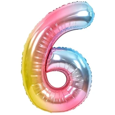 Imagen de Globo 6 Cumpleaños Número Pastel Multicolor Gigante, XXL de 100cm. Decoración Cumpleaños. Aire o Helio.