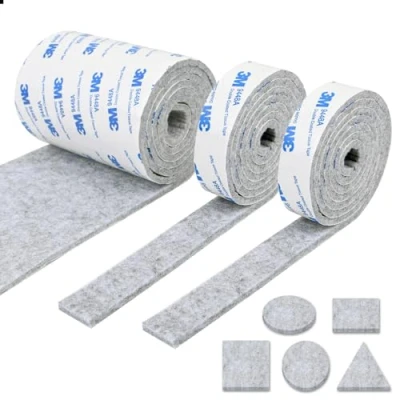Imagen de Vicloon Fieltro Adhesivo Rollo 3 Almohadillas de Adhesivo(120 * 10cm+2roll 120 2cm) Fieltro,Protector Muebles Antideslizante,Resistente a los Arañazos (Gris）