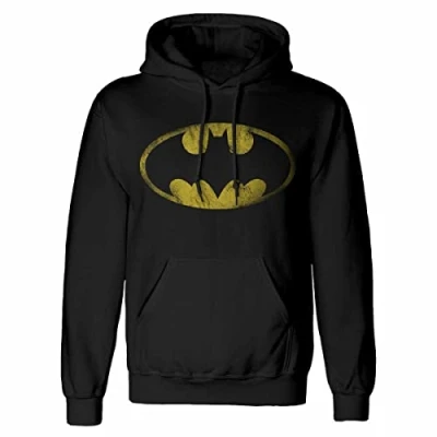 Imagen de DC Batman Sudadera con Capucha para Adultos, diseño Desgastado, tamaño Grande, Color Negro