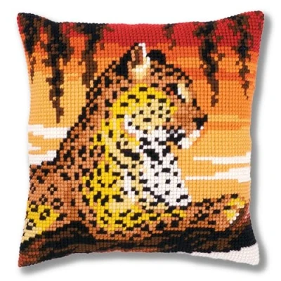 Imagen de Vervaco Kreuzstichkissen Leopard Cojín de Punto Cruz, diseño de, Algodón, Colores Variados, ca. 40 x cm / 16&quot;