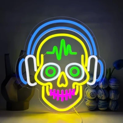 Imagen de UExnkj Y Esqueleto Señal de neon letrero skeleton Alimentado por USB con interruptor, adecuado para salas juegos, bares, fiestas, luces neón decoración Halloween