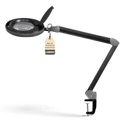 Imagen de Lumeno lámpara de Lupa, LED, Serie 8515SW, Gris, con Lente 152 mm, luminosidad Regulables, Trabajo, para Salones cosmética, 5 dioptrías negro