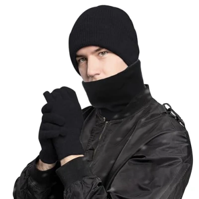 Imagen de HOOPOE Conjunto Bufanda y Gorro Guantes Mujer Hombre,Conjunto de Hombre,Gorro Invierno Hombre,Guantes para Protección Fría