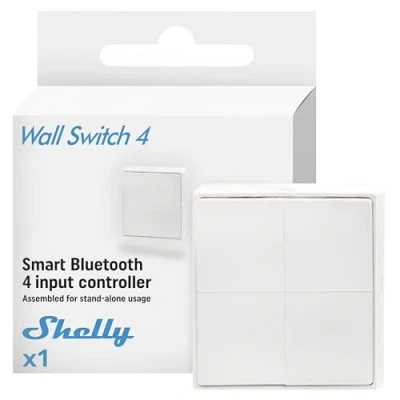 Imagen de Shelly BLU Wall Switch 4 Stand Alone Interruptor Bluetooth Inalámbrico para dispositivos inteligentes, Control a distancia, Multi clic, Compatible con Home Assistant, app iOS y Android