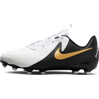 Imagen de Nike Performance JR Phantom GX II Academy FG/MG Unisex Botas de fútbol con tacos para niños, Talla: 32, White/black/metallic gold coin Zapatos