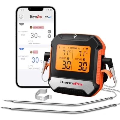Imagen de ThermoPro TP904 Termómetro Digital Para Carne, 135m Control Remoto Bluetooth de Cocina Recargable con Aplicación Inteligente, Sondas Temperatura Duales Aptas Alimentos Horno