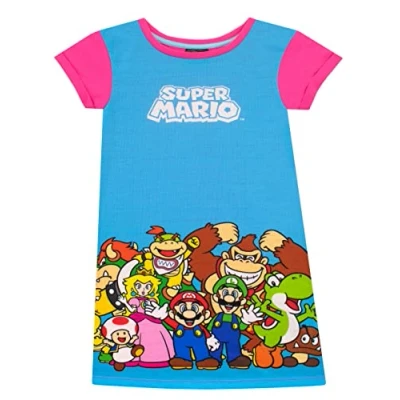 Imagen de SUPER MARIO Camisón de Videojuego para Niñas Luigi Yoshi y Princesa Peach Rosa Azul 9 10 años