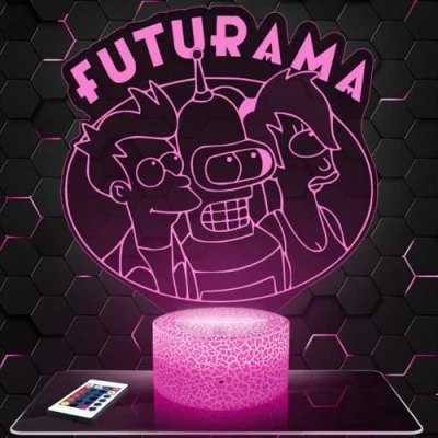 Imagen de lámpara de mesilla noche, luz nocturna táctil Futurama LED ilusión 3D, idea regalo para niños y niñas, Navidad, noche o adultos.