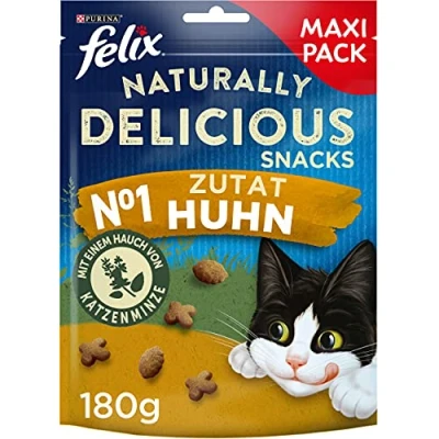 Imagen de FELIX Naturally Delicious Bocadillo para Gatos, golosinas saludables con Pollo y Hierba gatera, 6 Unidades (6 x 180 g)
