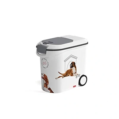 Imagen de CURVER Recipiente de comida para perros, 12 kg/35 l, grande, hermético y antiolor, ruedas asas viaje, 49,3 x 27,8 42,5 cm, blanco