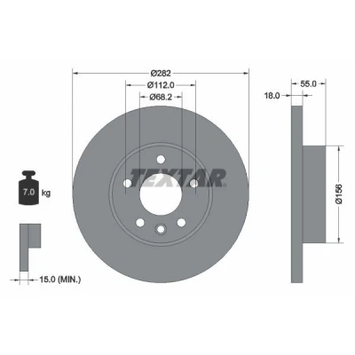 Imagen de TEXTAR PRO 92083703 Disco de freno 282 18 05/06 112 macizo revestido sin perno sujeción rueda, buje rueda VOLKSWAGEN: TRANSPORTER 4 Bus