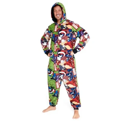 Imagen de Marvel Pijama Polar para Hombre Mono con Capucha Entero Invierno Talla Grande, Regalo Hombres, Chicos, Navidad (Multicolor,M)