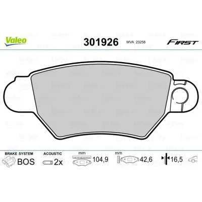 Imagen de VALEO 301926 Juego de pastillas freno FIRST Eje trasero con contacto avisador desgaste sin chapa antichirridos OPEL: Astra G CC, Zafira A