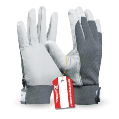 Imagen de Gebol Guantes de trabajo piel con cierre velcro, talla XL (Gr 10), color blanco, Uni Fit Comfort, 1 par