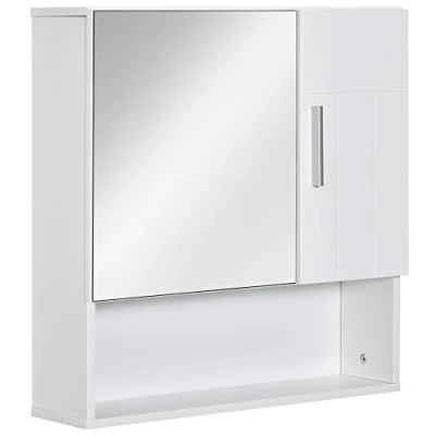 Imagen de kleankin Armario de Baño con Espejo Mueble Colgante Aseo 2 Puertas y Estantes Ajustables Interiores 54x15,2x55,3 cm Blanco