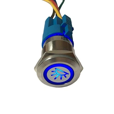 Imagen de Mintice Acero Inoxidable 12V 5A 19mm Interruptor de Botón Pulsador Impermeable Metal Palanca Enganche Luz Azul para Coche Interior Enchufe Cable