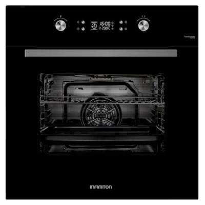 Imagen de INFINITON Horno Pirolitico P709FB, 70 Litros, 9 Funciones, Defrost (descongelación), Grill, Puerta de cuádruple acristalamiento, A, Acabado CRYSTAL BLACK y ACERO INOXIDABLE