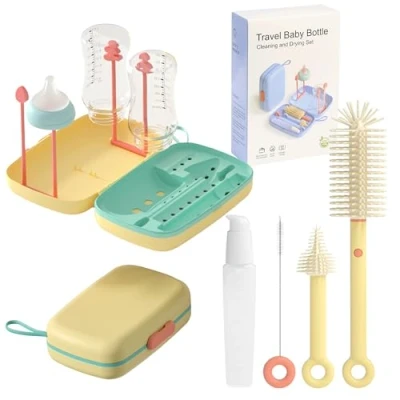 Imagen de UABA. Set Limpia biberones, Limpiador de Cepillo biberones Cepillo, y escurridor portátil, tetinas pajitas