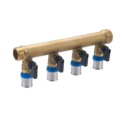 Imagen de Colector Macho Hembra 3/4 4 salidas de tubo multicapa a prensar con válvulas QUICK PLOMBERIE