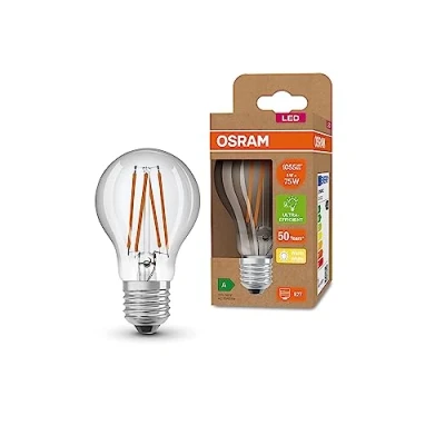 Imagen de OSRAM Lámpara LED de ahorro energía, bombilla filamento, E27, blanco cálido (3000K), 5 vatios, sustituye a la 75W, altamente eficiente y paquete 6